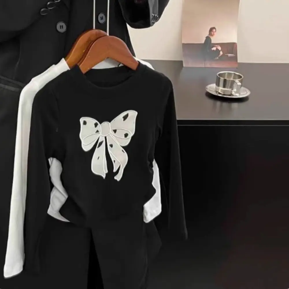 Bear Leader Children's Clothing Korean Version Fashion New Girls' T-shirt Autumn Street Style Long Sleeve Bow Printed Kids Top