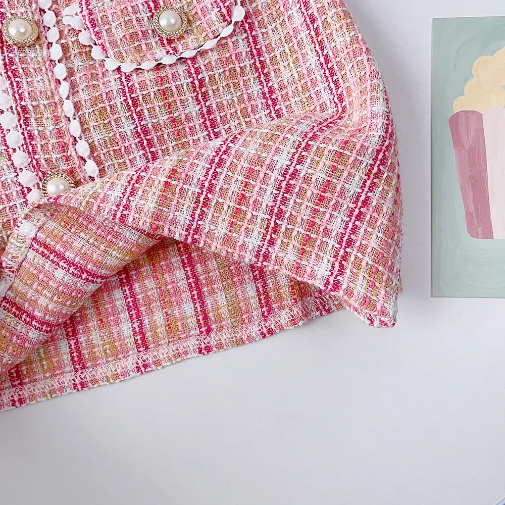 Bear Leader Girls' Dress 2023 Summer New Girls' Fashion Bubble Sleeve Plaid Dress Retro Button Lace Dress Girls' Fashion Dress