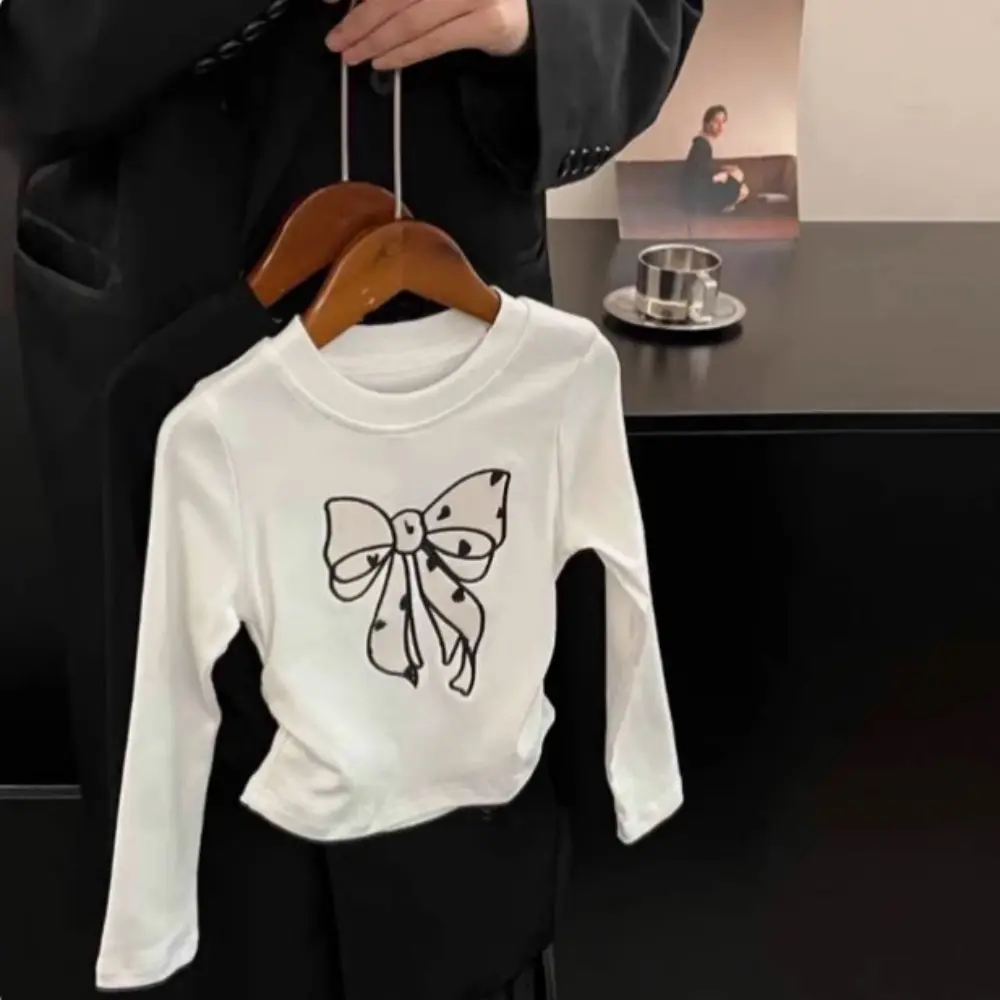 Bear Leader Children's Clothing Korean Version Fashion New Girls' T-shirt Autumn Street Style Long Sleeve Bow Printed Kids Top