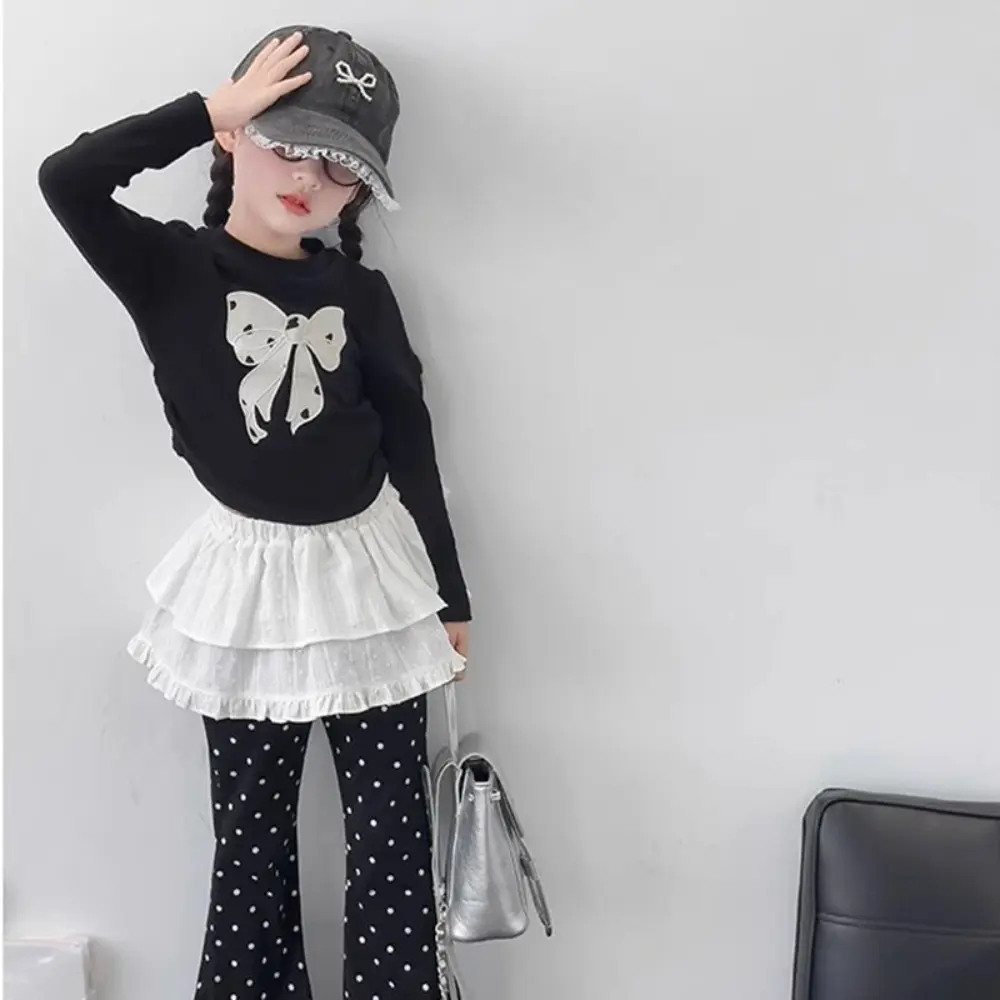 Bear Leader Children's Clothing Korean Version Fashion New Girls' T-shirt Autumn Street Style Long Sleeve Bow Printed Kids Top