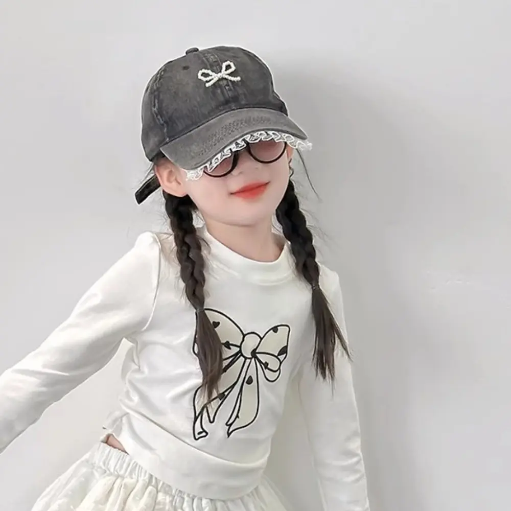 Bear Leader Children's Clothing Korean Version Fashion New Girls' T-shirt Autumn Street Style Long Sleeve Bow Printed Kids Top