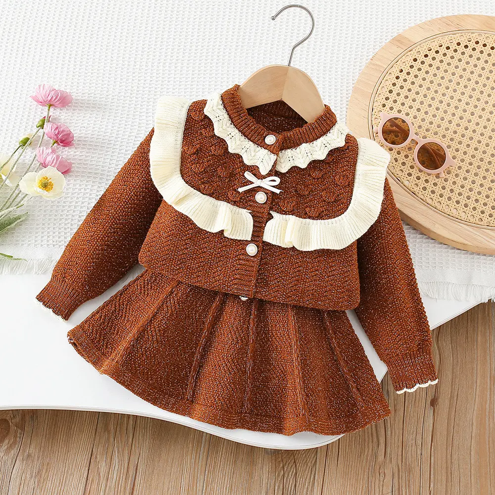 Bear Leader Fashion Color Blocked Girls Clothes Autumn Winter Knitted Sweater+Pleated Skirt New Year's and Christmas Costumes