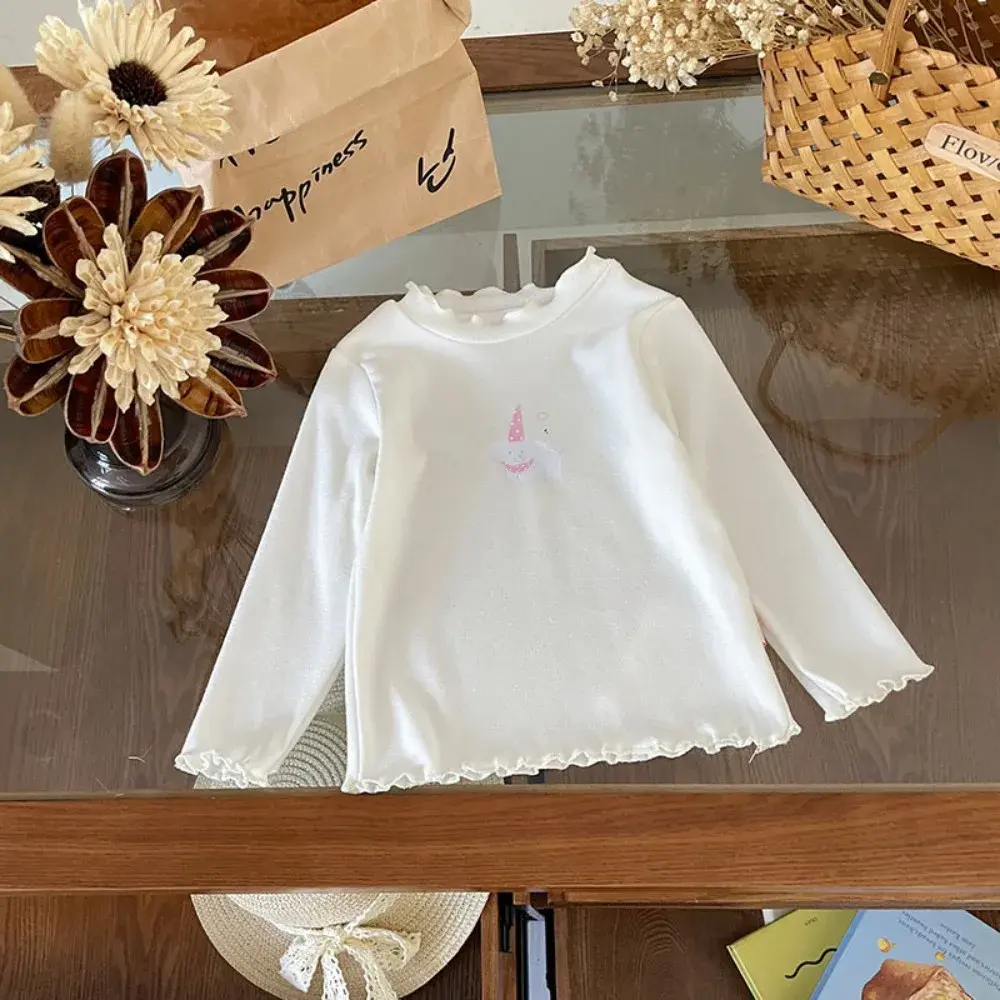Bear Leader Spring and Autumn Plain Color Girl's T-shirt Cartoon Printed Long Sleeve Top Daily Casual Children's Clothing