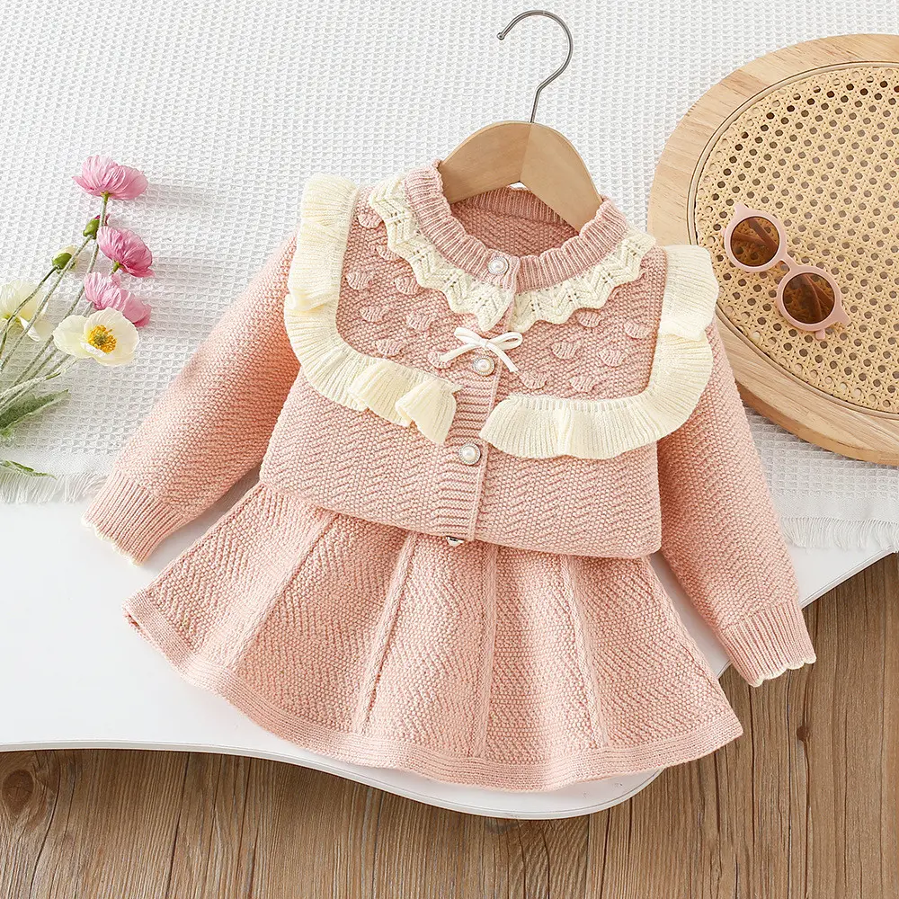 Bear Leader Fashion Color Blocked Girls Clothes Autumn Winter Knitted Sweater+Pleated Skirt New Year's and Christmas Costumes
