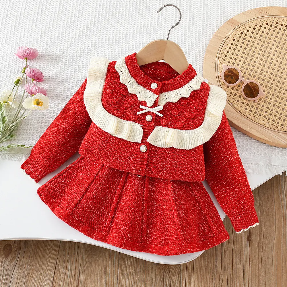 Bear Leader Fashion Color Blocked Girls Clothes Autumn Winter Knitted Sweater+Pleated Skirt New Year's and Christmas Costumes