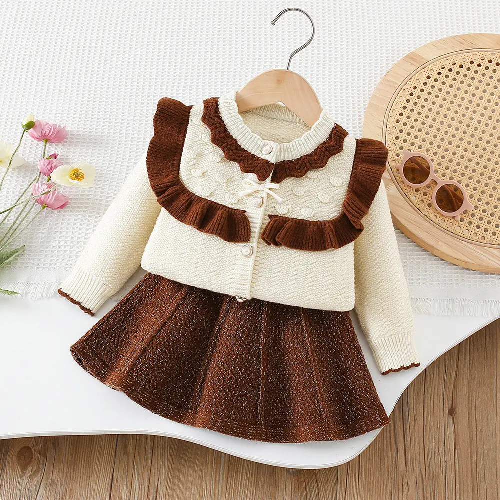 Bear Leader Fashion Color Blocked Girls Clothes Autumn Winter Knitted Sweater+Pleated Skirt New Year's and Christmas Costumes