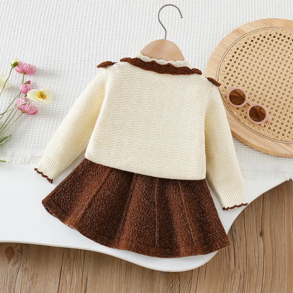 Bear Leader Fashion Color Blocked Girls Clothes Autumn Winter Knitted Sweater+Pleated Skirt New Year's and Christmas Costumes