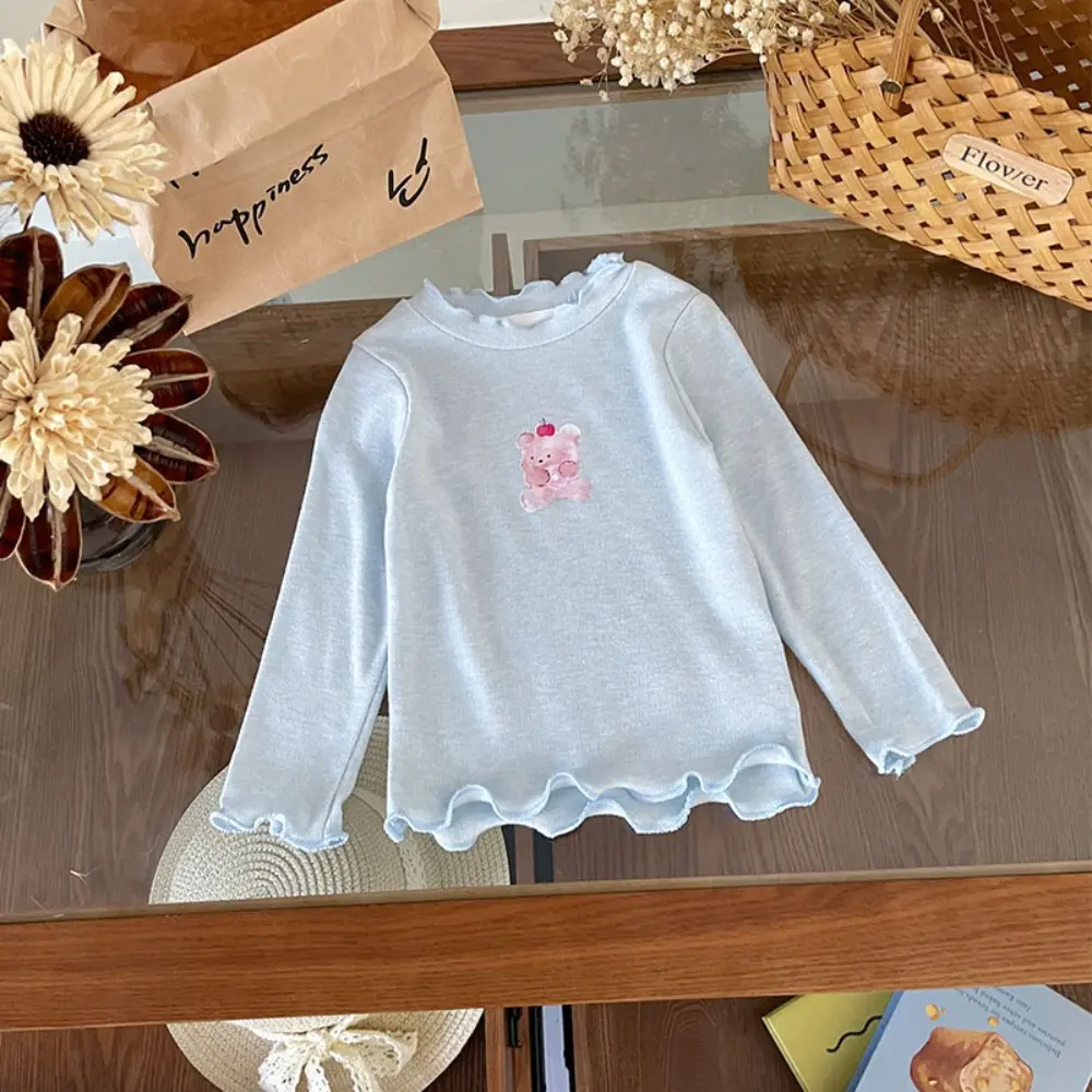 Bear Leader Spring and Autumn Plain Color Girl's T-shirt Cartoon Printed Long Sleeve Top Daily Casual Children's Clothing