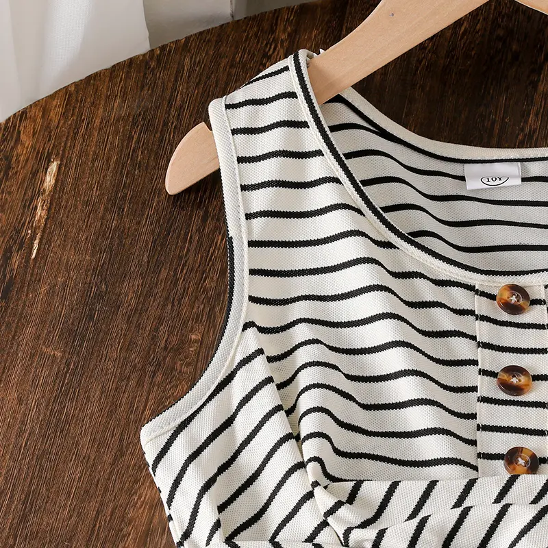 Kids Summer Comfortable Clothes O-Neck Sleeveless Striped A-Line Dress For Girls 8-12 Years Korean Style Daliy Casual Dress