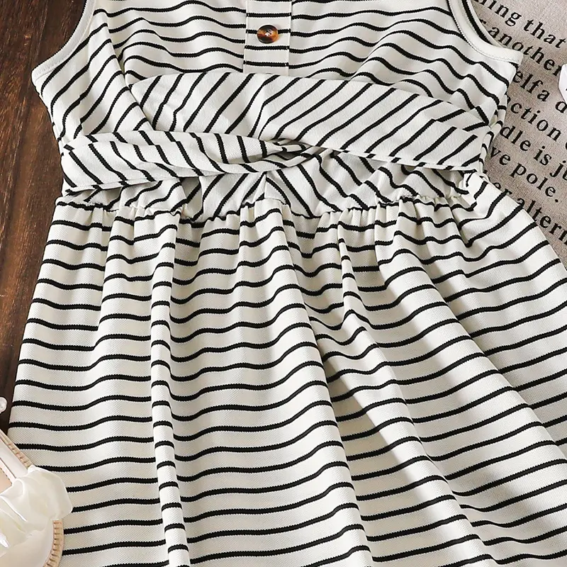 Kids Summer Comfortable Clothes O-Neck Sleeveless Striped A-Line Dress For Girls 8-12 Years Korean Style Daliy Casual Dress