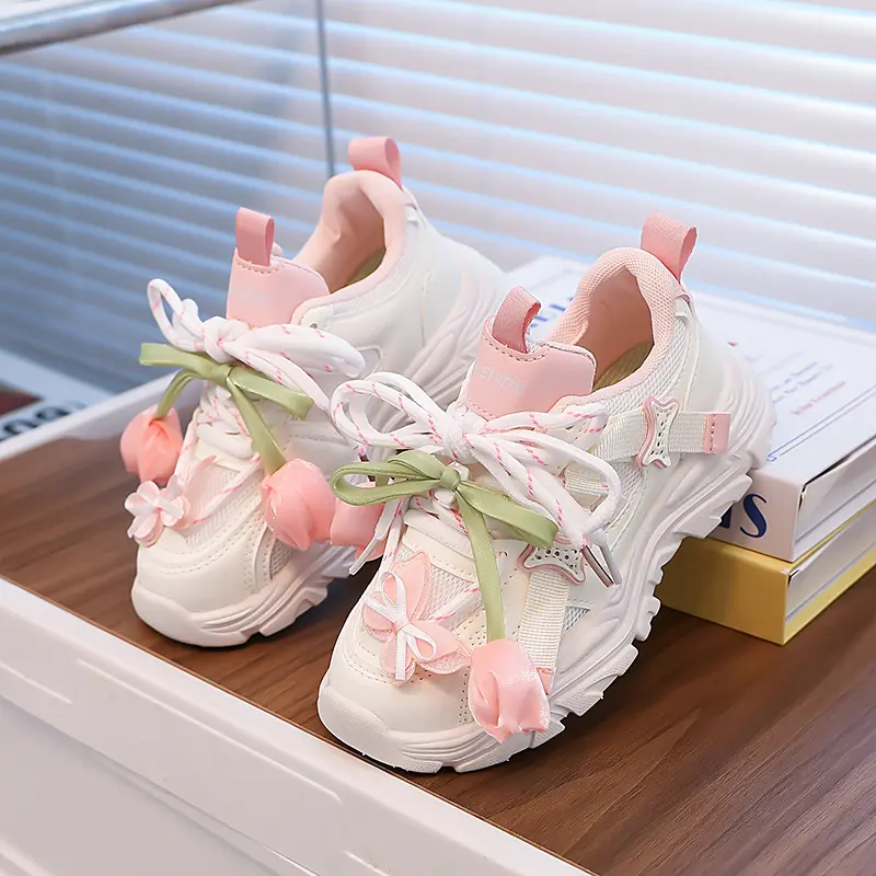Kids Sneakers for Girls Spring Autumn Sweet Flower Children's Fashion School Sport Shoes Mesh Causal Toddlers Running Sneakers
