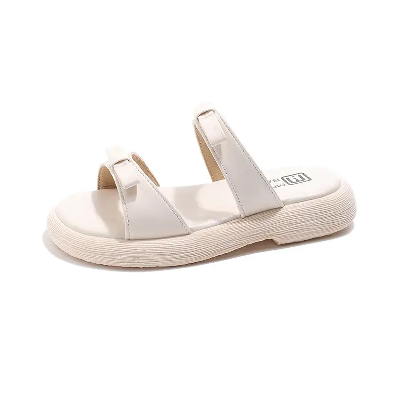 2025 Children Sandals for Girls Summer New Fashion Korean Style Soft Sole Anti-slippery Versatile Princess Bowtie White Slippers