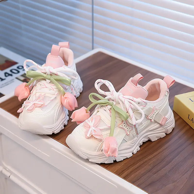 Kids Sneakers for Girls Spring Autumn Sweet Flower Children's Fashion School Sport Shoes Mesh Causal Toddlers Running Sneakers