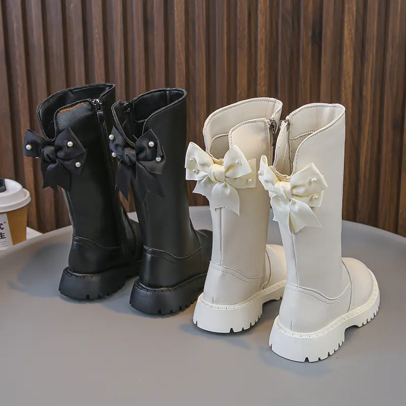 Children Long Boots Back Bows Fashion Kids Fashion Boots Side Zipper 2025 Autumn New Girls Princess Boots Round Toes Soft Sole