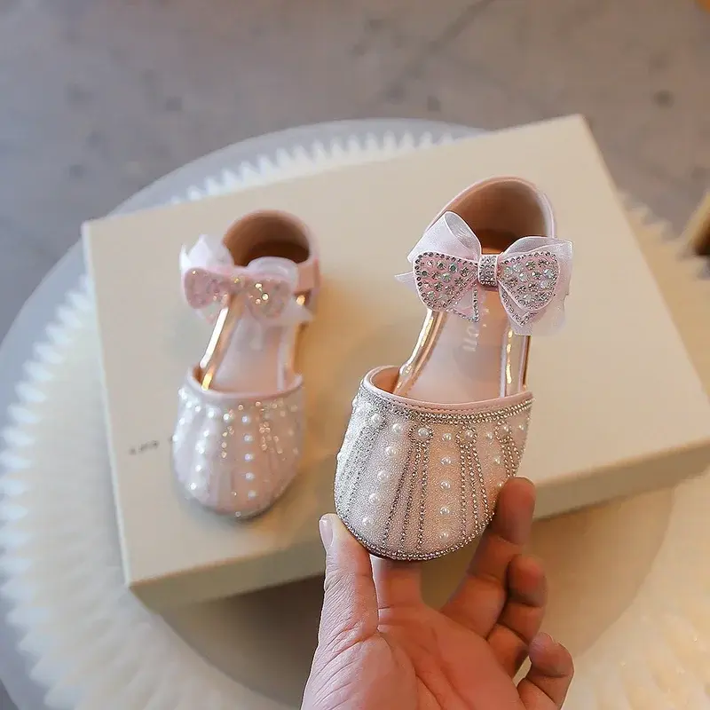Girls Beach Shoes Sweet Ins Trendy 2025 New Kids Half Sandals Mesh Lace Bow Girls Princess Shoes Summer Dance Pu Leather Shoes