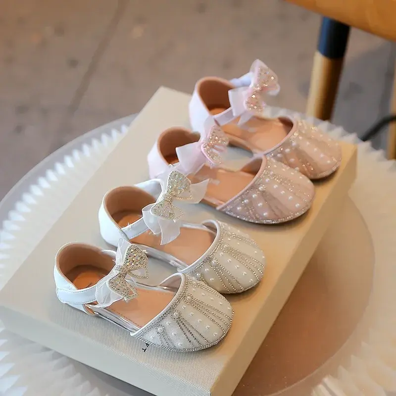 Girls Beach Shoes Sweet Ins Trendy 2025 New Kids Half Sandals Mesh Lace Bow Girls Princess Shoes Summer Dance Pu Leather Shoes