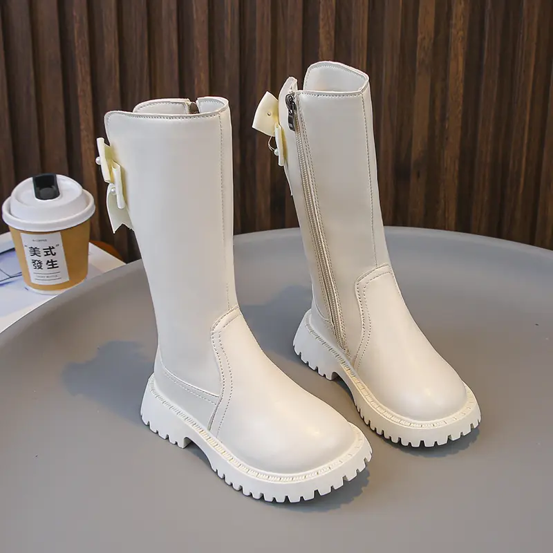 Children Long Boots Back Bows Fashion Kids Fashion Boots Side Zipper 2025 Autumn New Girls Princess Boots Round Toes Soft Sole