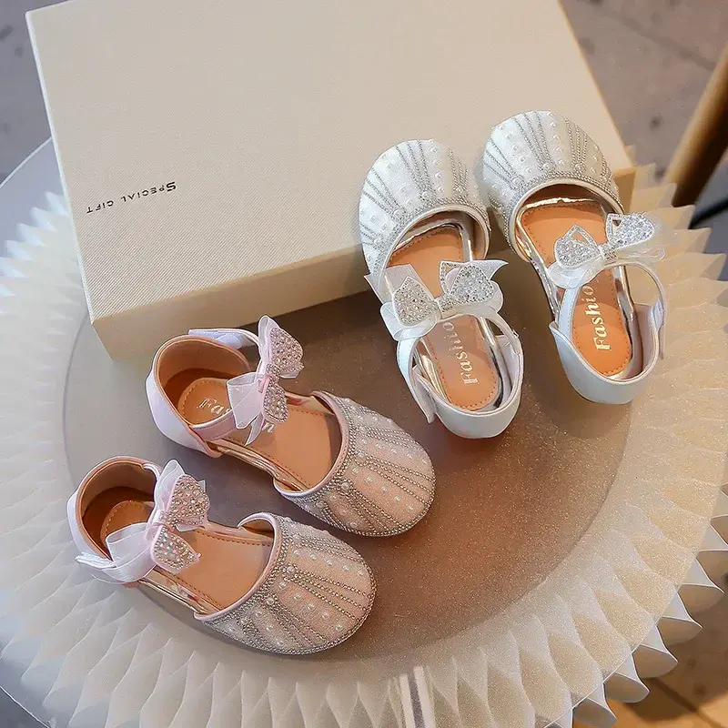 Girls Beach Shoes Sweet Ins Trendy 2025 New Kids Half Sandals Mesh Lace Bow Girls Princess Shoes Summer Dance Pu Leather Shoes