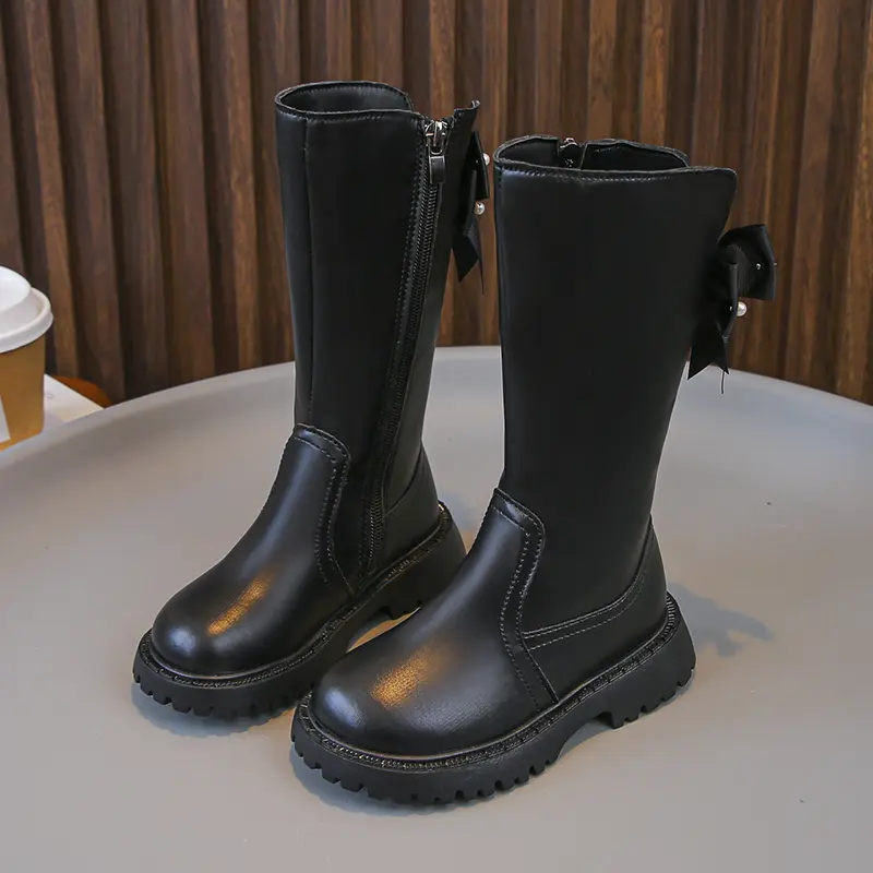 Children Long Boots Back Bows Fashion Kids Fashion Boots Side Zipper 2025 Autumn New Girls Princess Boots Round Toes Soft Sole