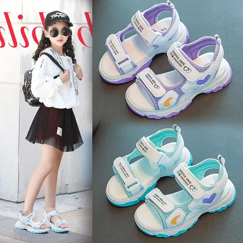 Girls' Beach Shoes for Vacation 2025 New Summer Kids Princess Sandals Soft Sole Non-Slip Girls Flats Candy Color Wear-resistant