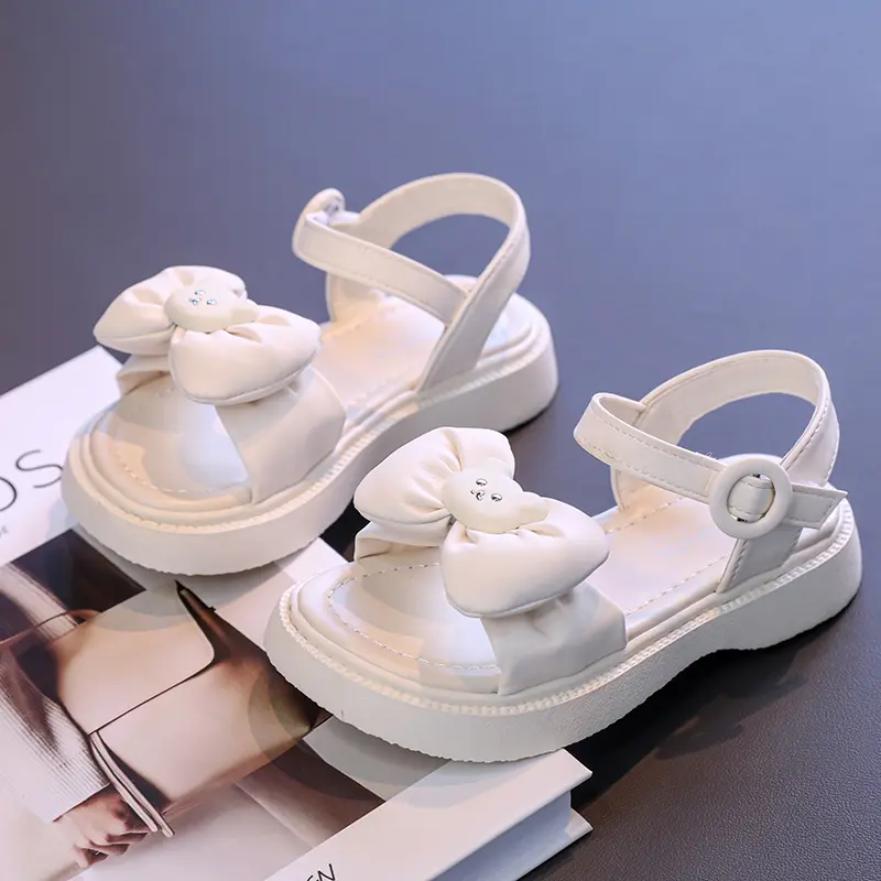 Kids Sandals for Girls Summer New Bowknot Princess Shoes Cute Bear Wedding Party Versatile Children Fashion Beach Sandals Soft