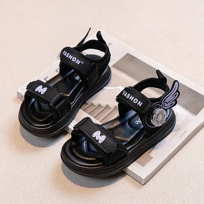 Girls Beach Shoes Sweet Wings Princess Style Kids Sandals Rotating Button 2025 Summer New Children Casual Sandals Open Toes