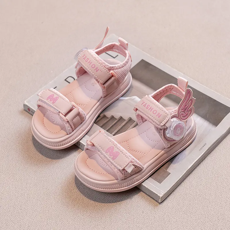 Girls Beach Shoes Sweet Wings Princess Style Kids Sandals Rotating Button 2025 Summer New Children Casual Sandals Open Toes