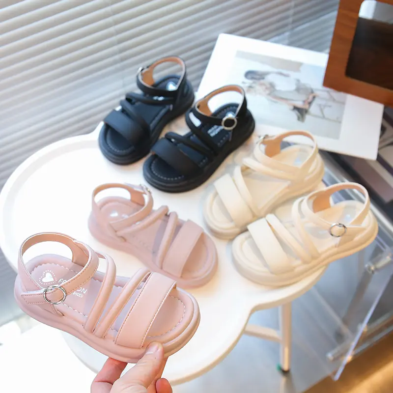 Children's Sandals for Girls Summer New Kids Fashion Causal Shoes Open-toe Thick Bottom Toddler Beach Sandals Solid Color Simple