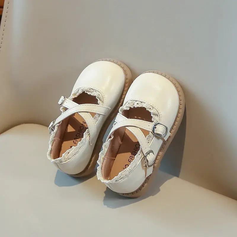 2025 Children Leather Shoes for Girls Spring Autumn New Fashion Korean Style Soft Sole Non-slip Princess Lace Mary Jane Shoes