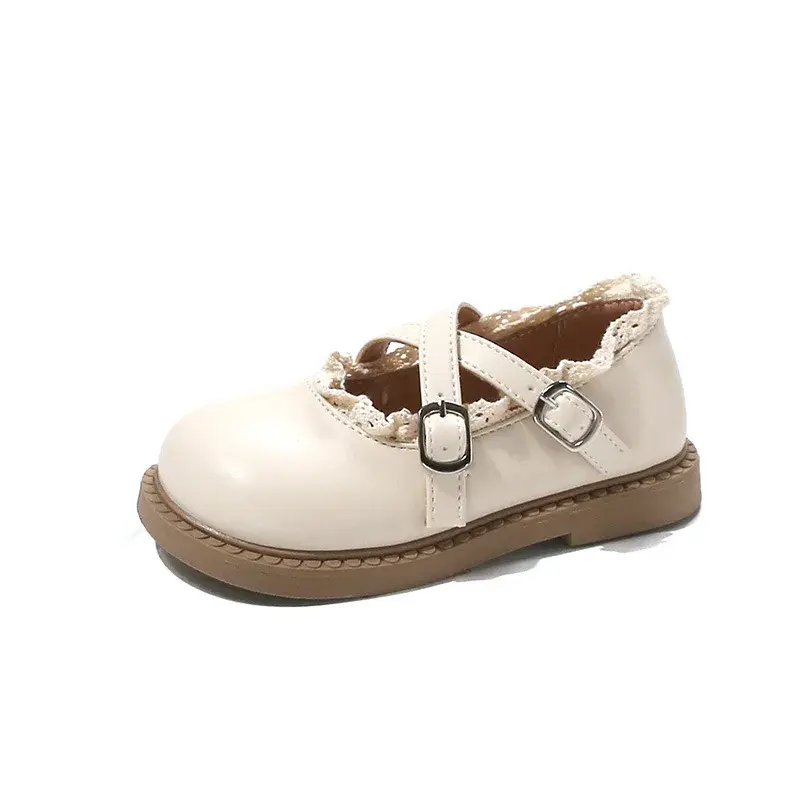 2025 Children Leather Shoes for Girls Spring Autumn New Fashion Korean Style Soft Sole Non-slip Princess Lace Mary Jane Shoes