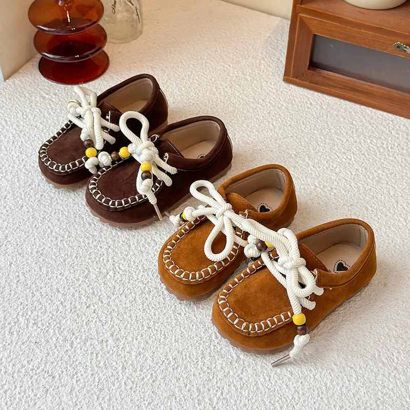 New Retro Style Kids Flat Shoes Causal Spring Autumn Girl Fashion School Leather Shoes Lace-up Versatile Children Princess Shoes