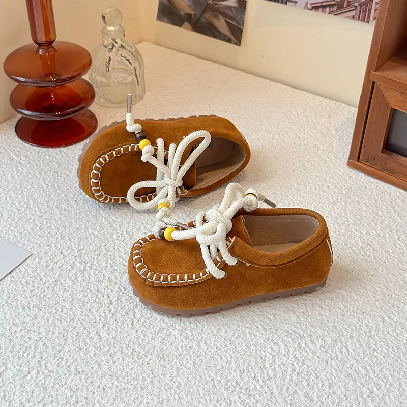 New Retro Style Kids Flat Shoes Causal Spring Autumn Girl Fashion School Leather Shoes Lace-up Versatile Children Princess Shoes