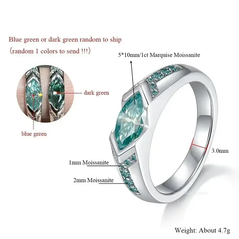 5*10mm Moissanite Ring for Men/Women 925 Sterling Silver Wedding Band Couple Promise Ring Fashion Jewelry Valentine's Day Gift