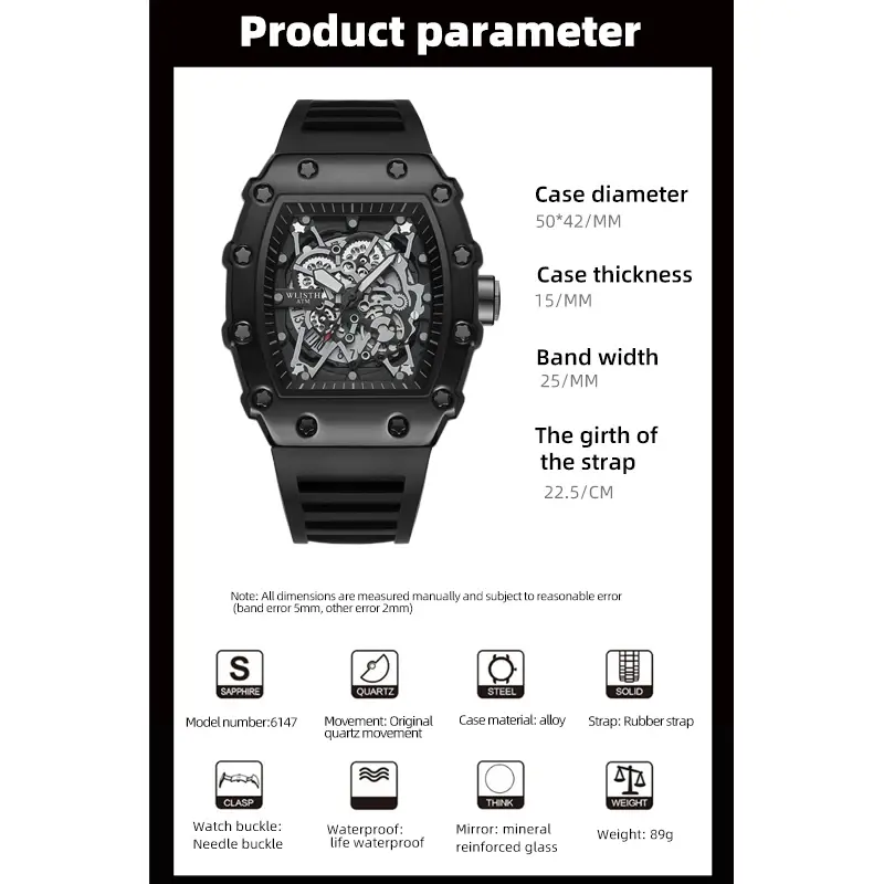 New Brand Men's Watch Fashion Automatic Movement Barrel Luminous Waterproof Clock Sports Male's Silicone Strap Quartz Wristwatch
