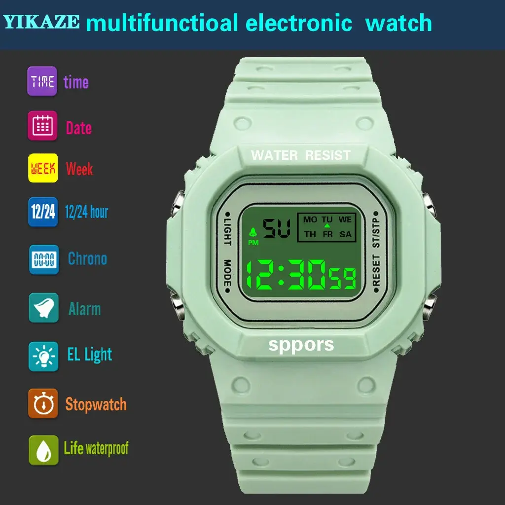 New Sports Watch Boys Girls Student LED Electronic Watch Colorful Men Women Square Digital Watches Waterproof Rubber Clock