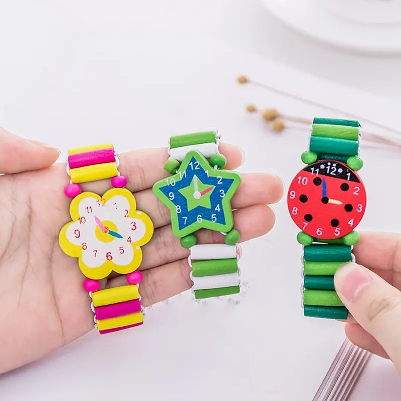 Kids Girl Colorful Wood Bracelets Children Elastic Watch Wristbands Child Toy Bracelet Wholesales Birthday Gift Jewelry