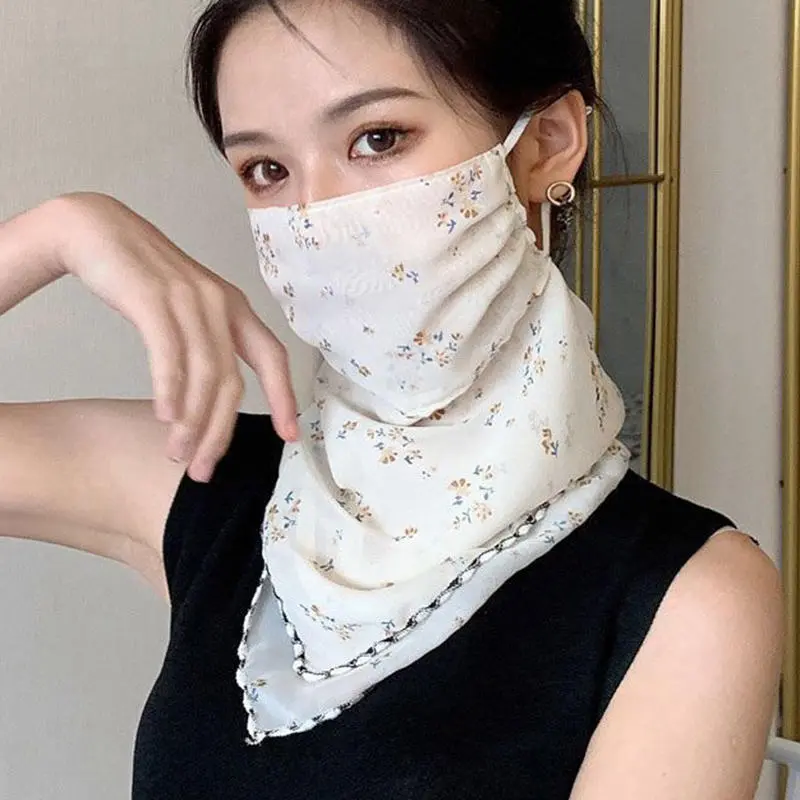 Summer Sunscreen Women Veil Breathable Face UV Protection Triangle Flower Scarf Ladies' Mask Neck Cover Neck Protection Mask