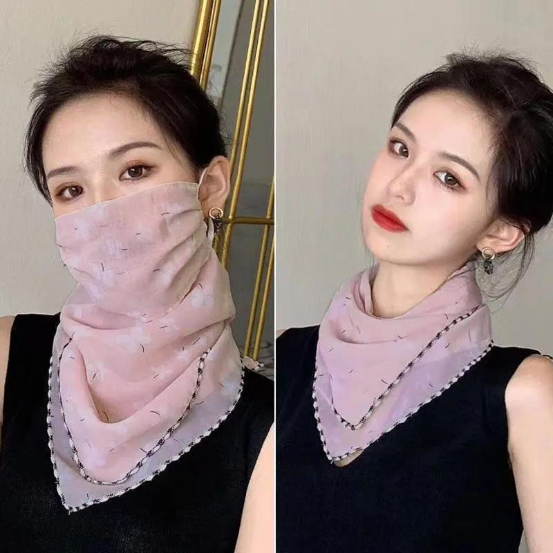 Summer Sunscreen Women Veil Breathable Face UV Protection Triangle Flower Scarf Ladies' Mask Neck Cover Neck Protection Mask