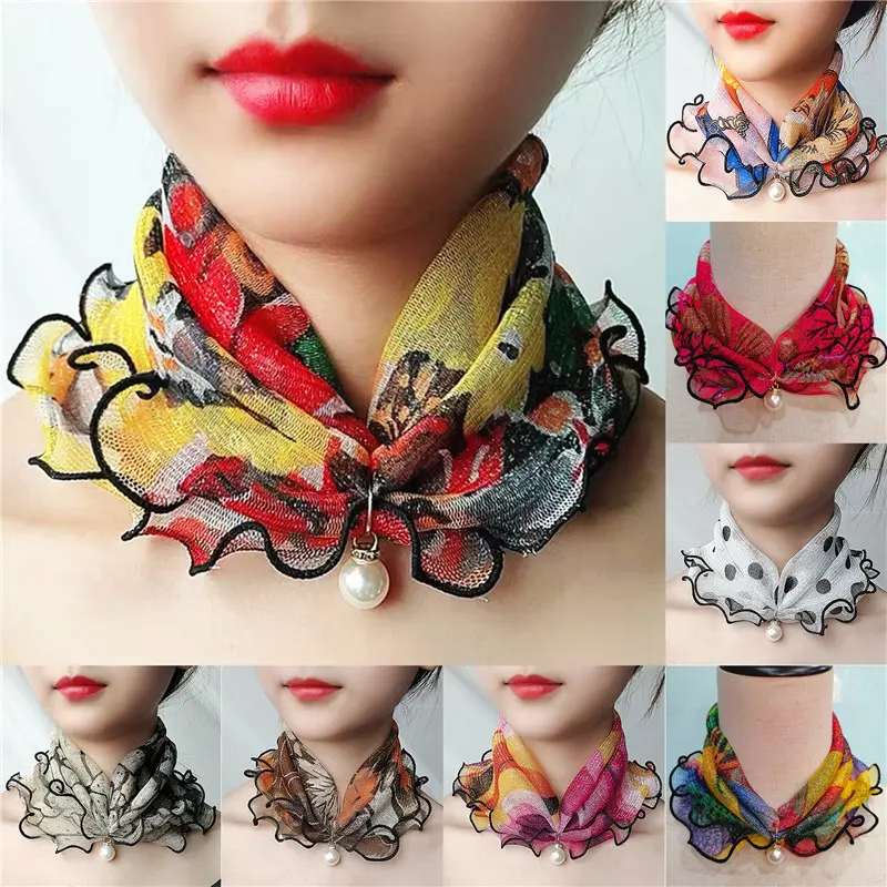 Spring Summer Chiffon Neck Collar Scarf Women Head Thin Sunscreen Variety Small Silk Anti-UV Scarf Mask Multi-Function Scarf