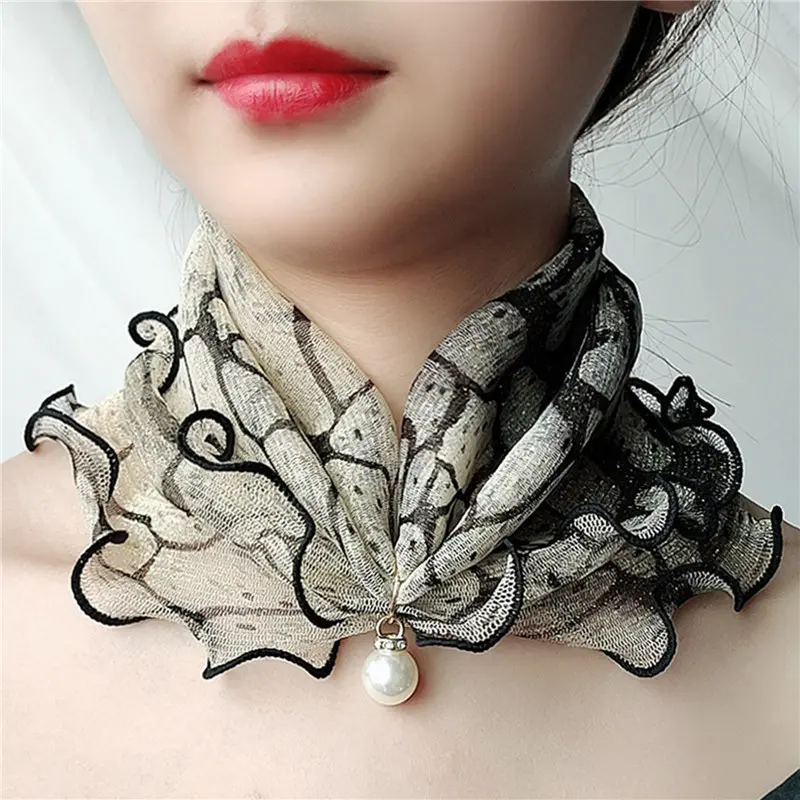 Spring Summer Chiffon Neck Collar Scarf Women Head Thin Sunscreen Variety Small Silk Anti-UV Scarf Mask Multi-Function Scarf