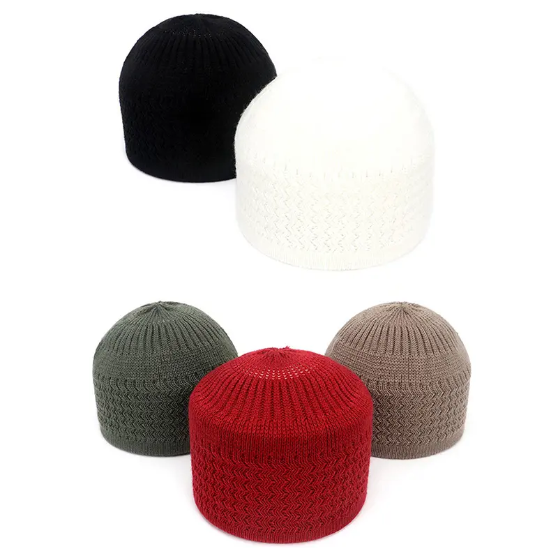 Knitted Muslim Men Prayer Hats Beanies Cap Warm Islamic Ramadan Jewish Kippah Homme Hat Women's Wrap Head Caps