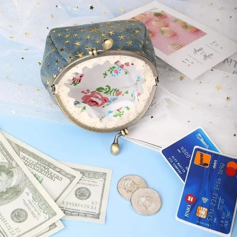 2025 NewPractical Coin Purse Denim Change Pouch Wallets Buckle with Kisslock Clasp Holder Clutch Handbags
