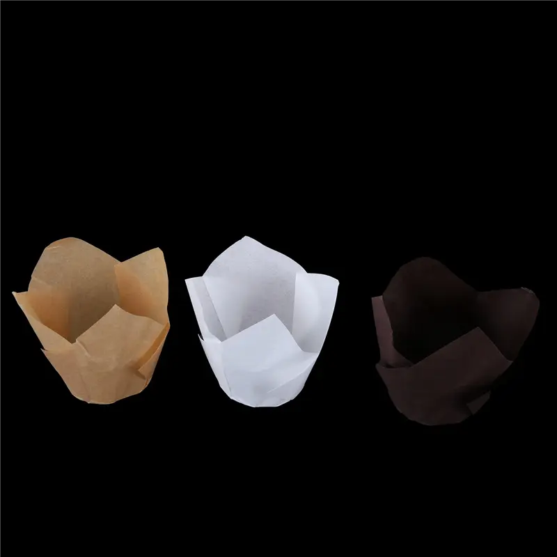 HGHO 1000Pcs Tulip Cupcake Baking Cups, Muffin Baking Liners Holders, Rustic Cupcake Wrapper, Brown, White And Nature Color