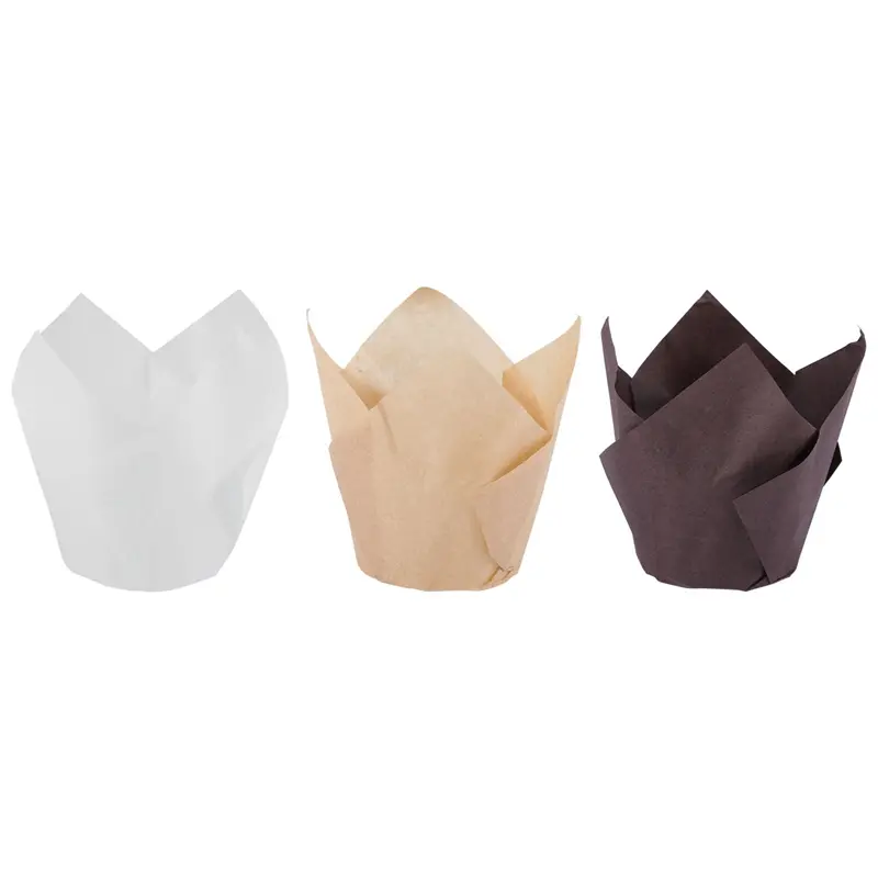 HGHO 1000Pcs Tulip Cupcake Baking Cups, Muffin Baking Liners Holders, Rustic Cupcake Wrapper, Brown, White And Nature Color