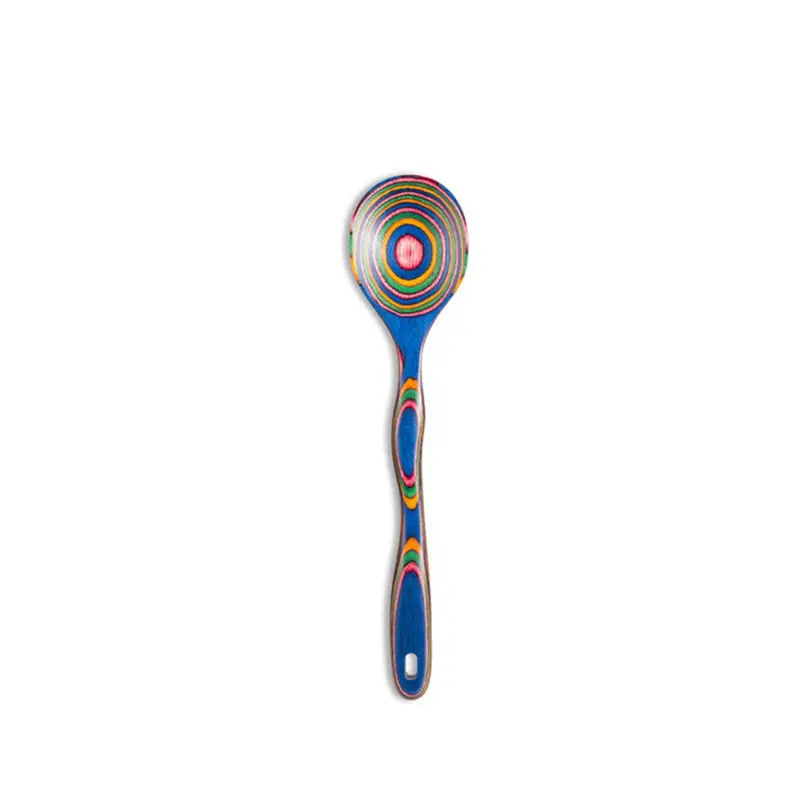 HGHO Seven-Piece Wooden Kitchenware Soup Spoon Set Wooden Cooking Supplies Non-Stick Large Colorful Spatula Kitchen Tools