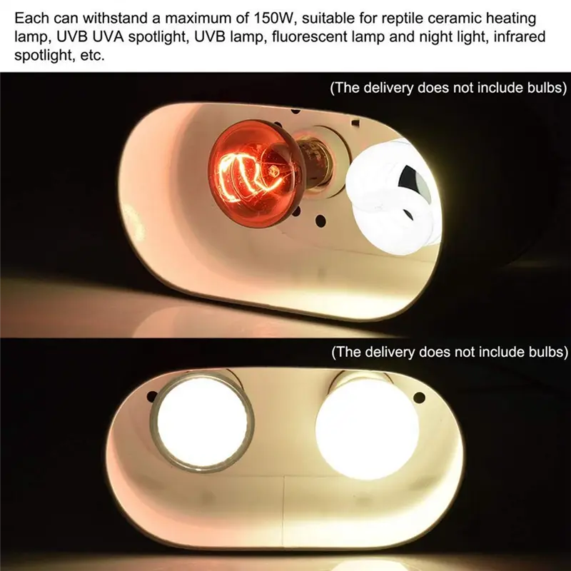 HGHO 1 Piece Dual Reptile Light Fixture Dual Heating Lamp UVB Light Fixture For Reptile Dome Heat Lighting Lamp Combo Kit US Plu