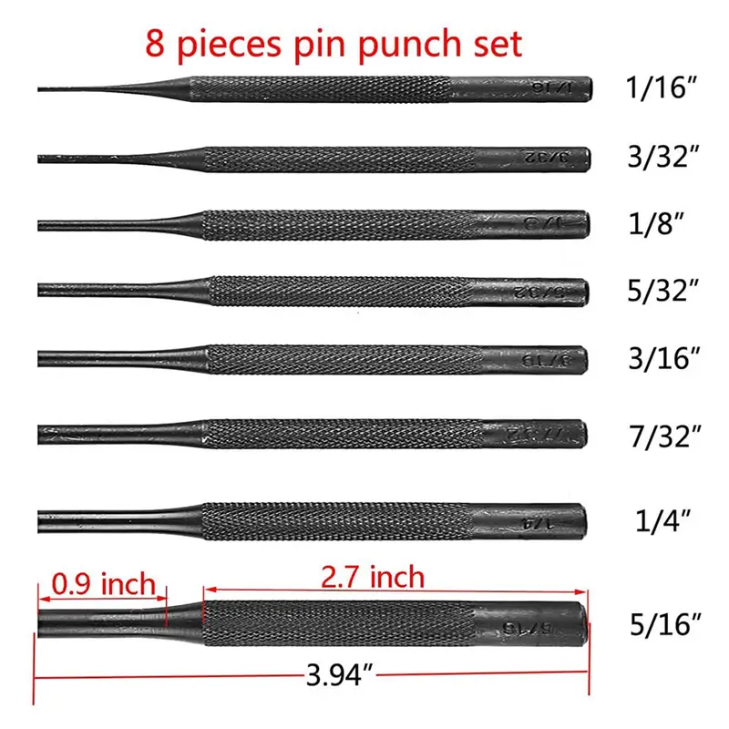 HGHO 8Pcs Professional Roll Pin Punch Set Case Pin Punch Tool Pin Grip Roll Pin Punch For Jewelry And Watch Repair Easy To Use