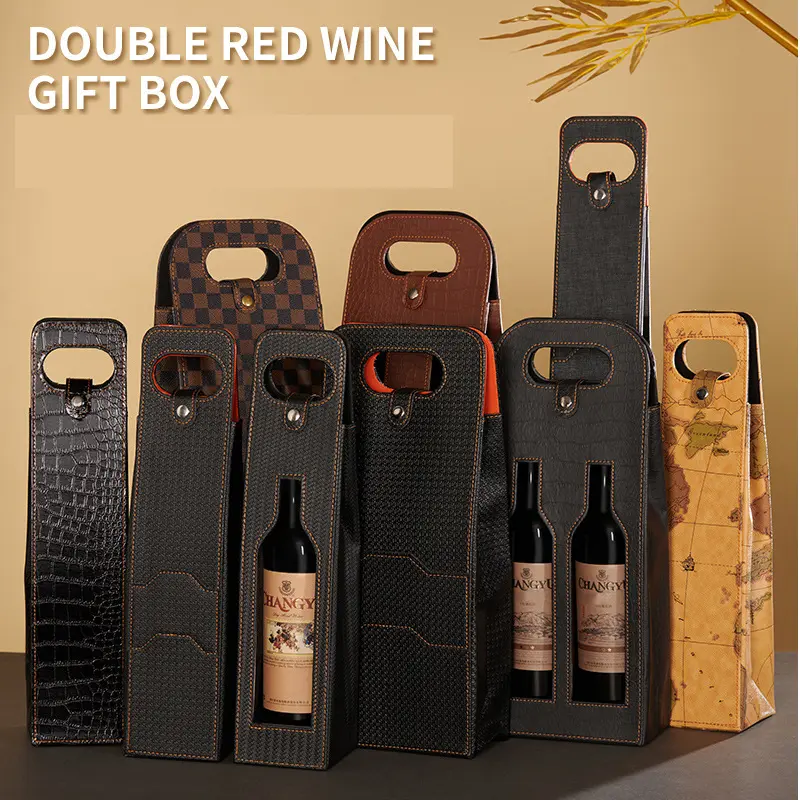 Red Wine Gift Box Double Wine Packaging Open Window Skeleton Wine Tote Wine Bags Wine Bags Party Wine Gift Bags