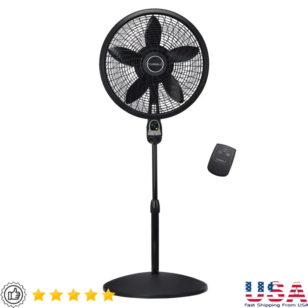 18 Inch 3 Speed Oscillating Pedestal Fan Remote Control Adjustable Height Indoor Timer Safety Plug 54 Inch Coverage Quiet