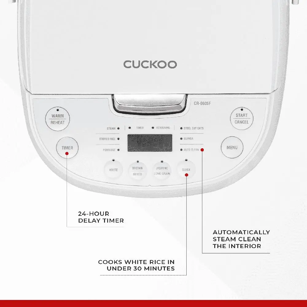CUCKOO CR-0605F 6-Cup Uncooked / 12-Cup Cooked Micom Rice Cooker with Nonstick Inner Pot 13 Menu Options LCD Display Fuzzy Logic